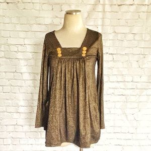Voll Gold Lurex Babydoll Top Flare Sleeves Pockets